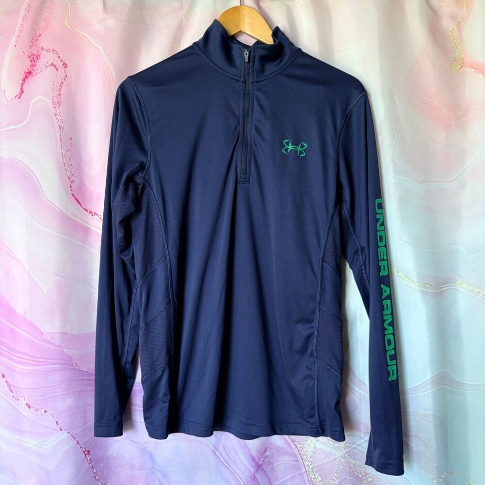 Under Armour M Navy Blue Quarter-Zip Dri-fit Pullover Shirt Preppy Sporty Casual